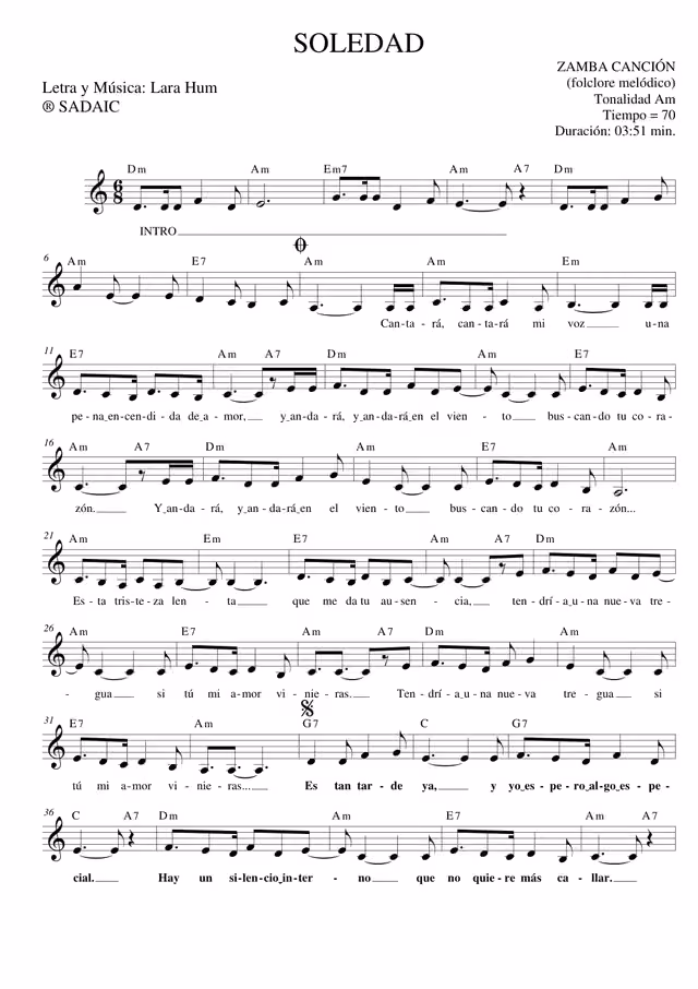 Soledad (partitura de zamba canción)