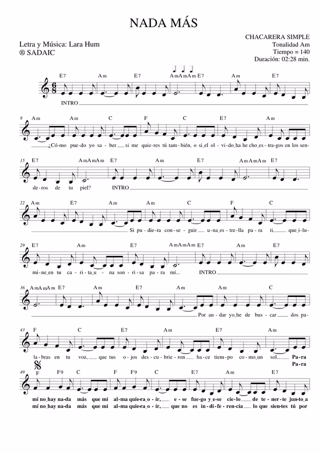 Nada más (partitura de chacarera)