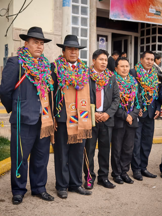 Ácora authorities at the opening ceremony of the Jach'a Anata Phunchawi