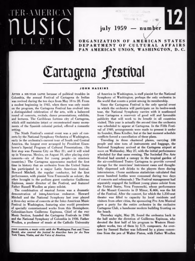 Inter-American Music Bulletin, n.º 12 (julio de 1959)