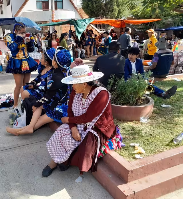Caporales of Cochabamba preparing to dance