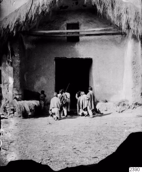 Quichua Indians dance outside the church at Caupolicán, Mojos