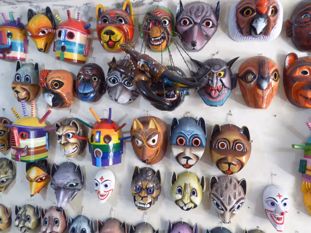 Traditional masks on the road to Quilotoa