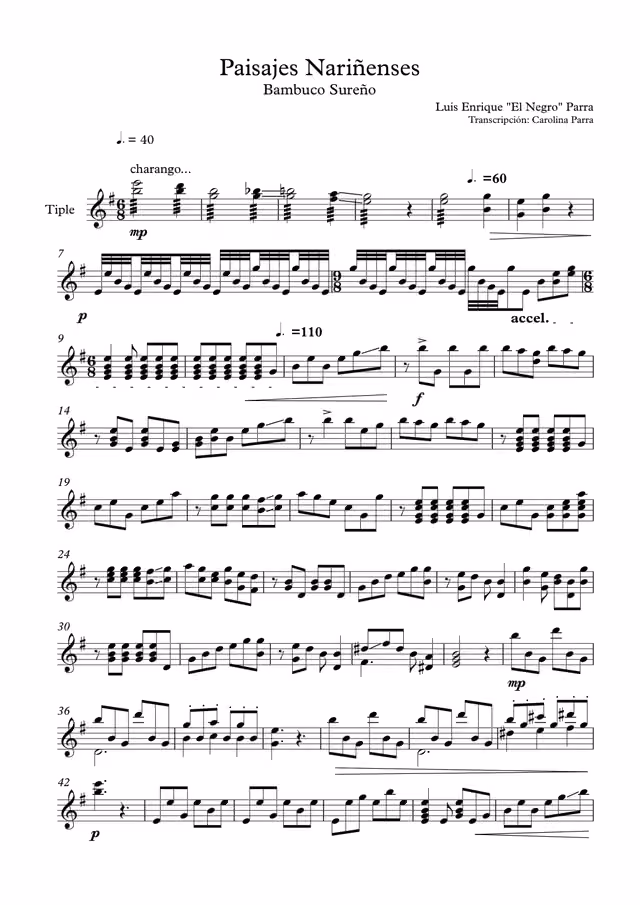 Paisajes, score for tiple (Luis Enrique Parra)