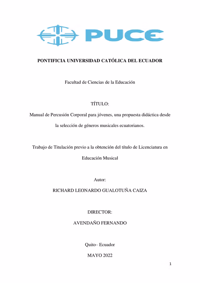 Body percussion manual for young people: a teaching proposal based on Ecuadorian musical genres