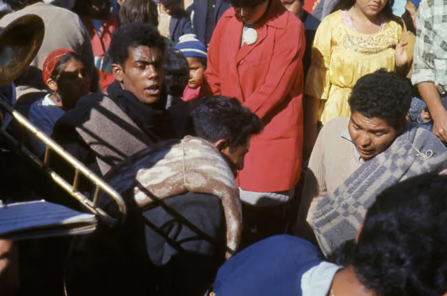 La Tirana festival: crowd with trombone and two singers, 1966-1967