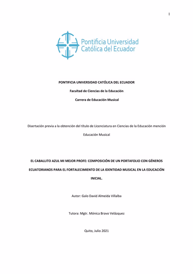 The little blue horse, my best teacher: portfolio of Ecuadorian genres for musical identity in early education