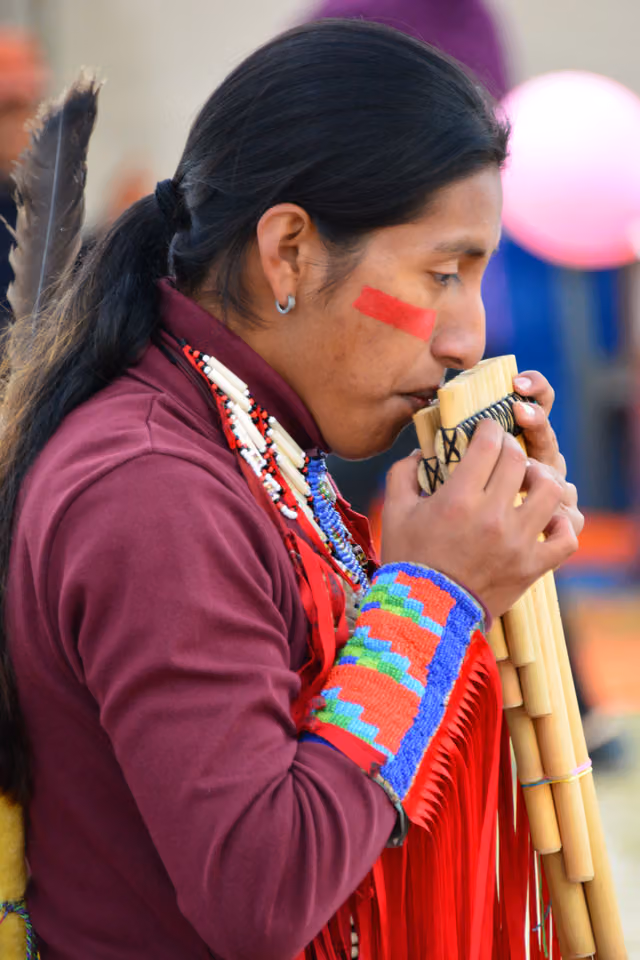 Andean flute player at the Sakura Festival