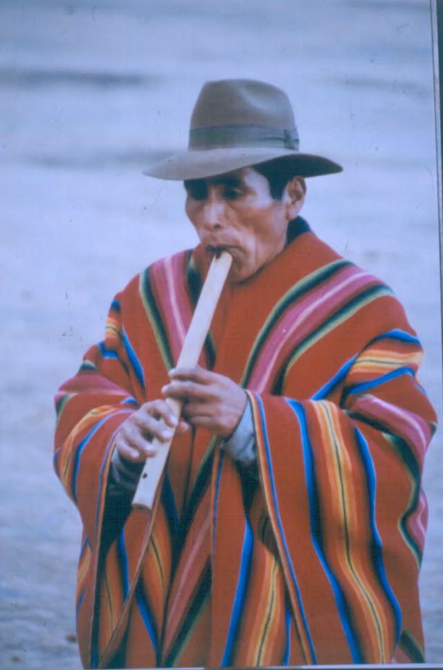 Musician with recorder in a trio, Chaquarati (Bolivia)