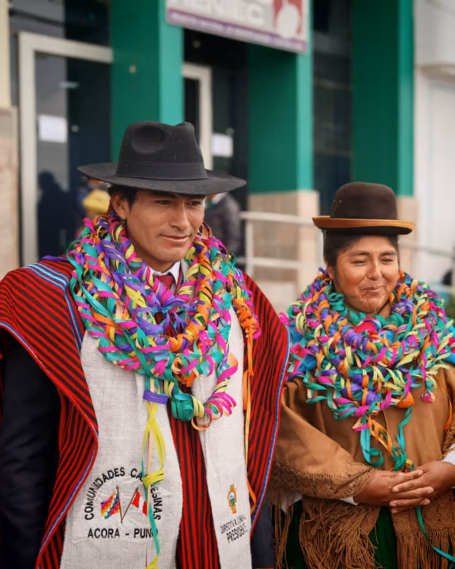 Mallku y pareja en la apertura del Jach'a Anata Phunchawi