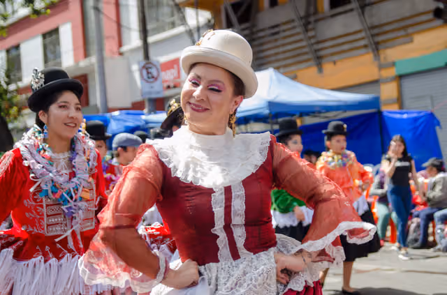 Cueca dancer in the street, Bolivian carnival