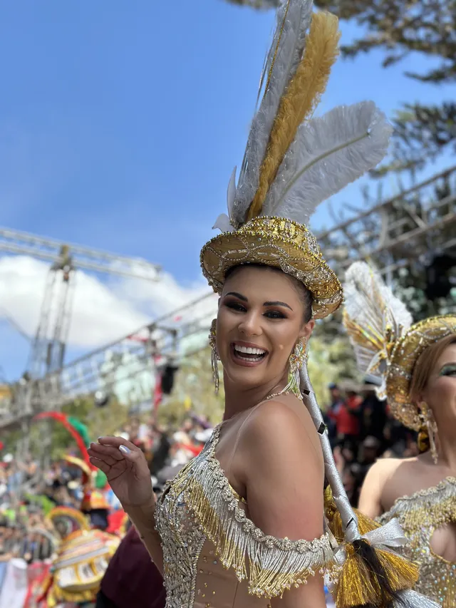 Dancer of the Morenada Central Oruro fraternity at Plaza 10 de Febrero