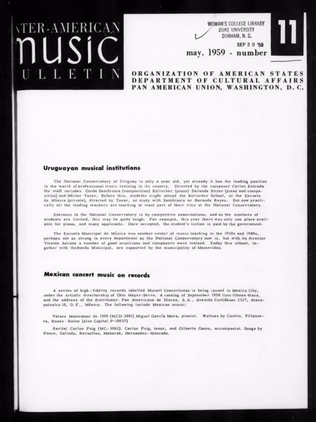Boletín Interamericano de Música, no. 11 (mayo 1959)