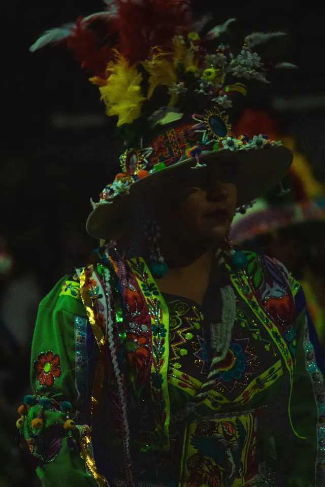 Costume of a tinku dancer at the Gran Poder entrance