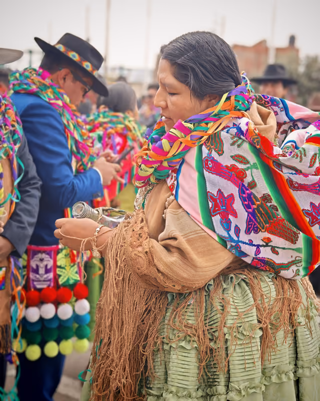 Cups served for the challa to Pachamama at the opening of the Jach'a Anata Phunchawi