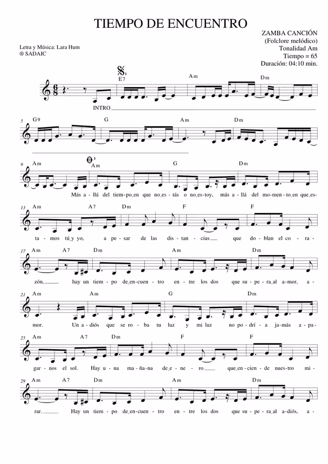 Tiempo de encuentro (partitura de zamba) — Página 1