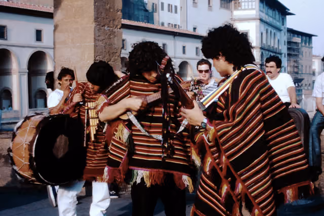 Andean musicians on the Ponte Vecchio, Florence (1989)