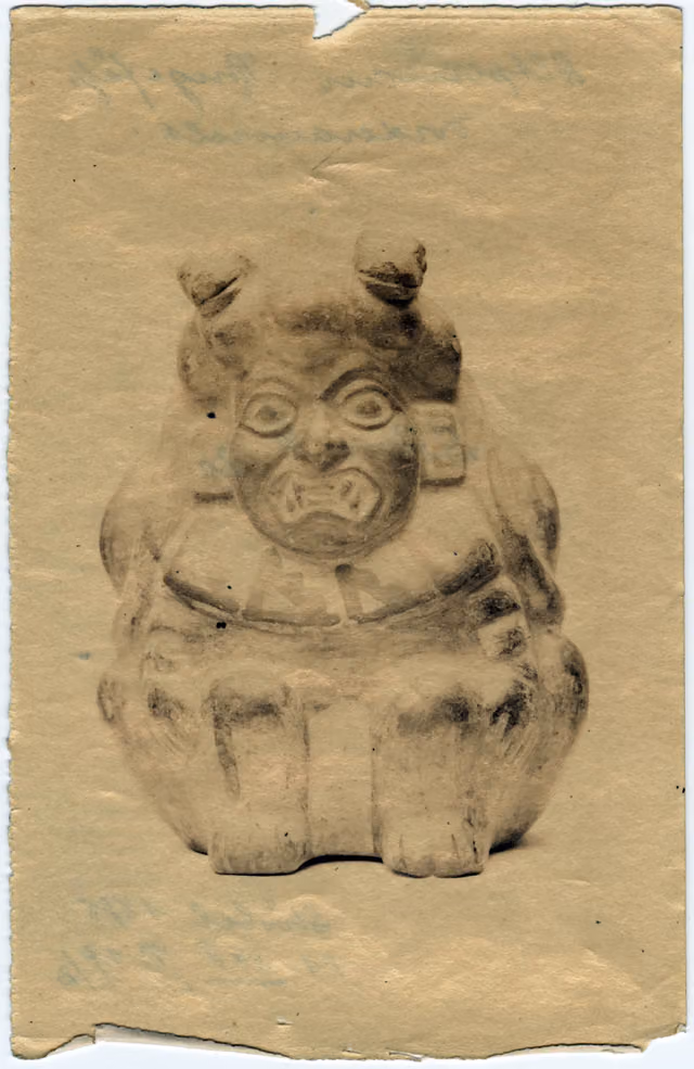 Ancient Peruvian ceramic vessel, front view