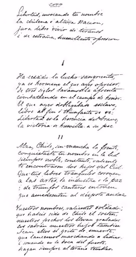 Texto autógrafo del Himno Nacional de Chile
