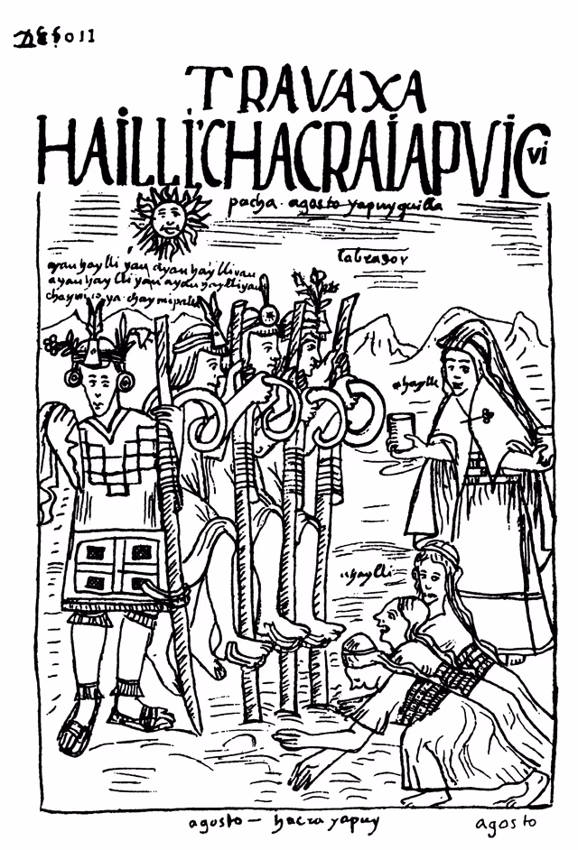 August: Hailli chacra iapuicui, from Guamán Poma's Nueva corónica