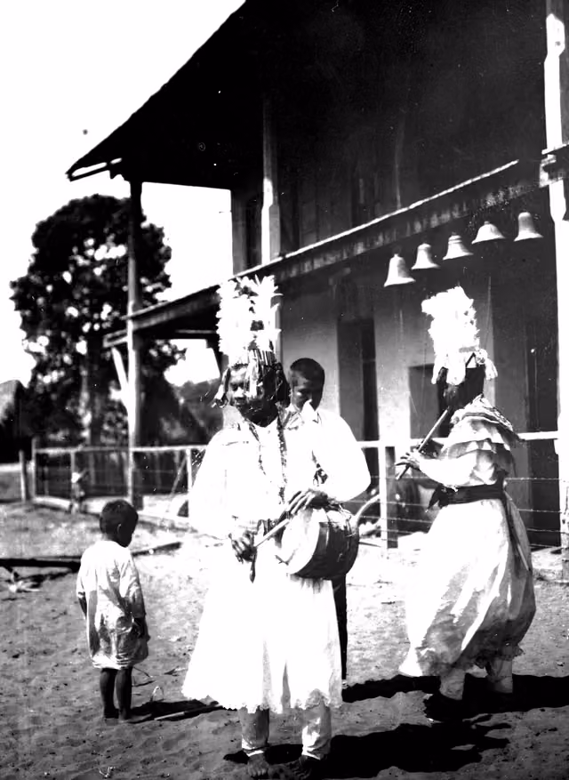 Indigenous people dancing at the annual feast of the Cavinas mission, near the Beni River
