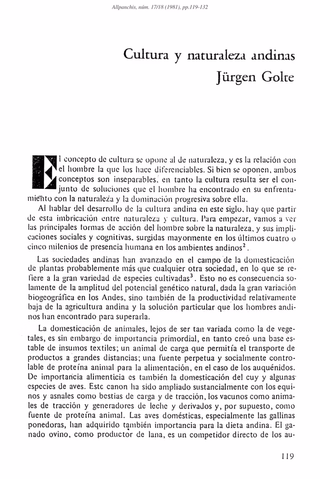Cultura y naturaleza andinas