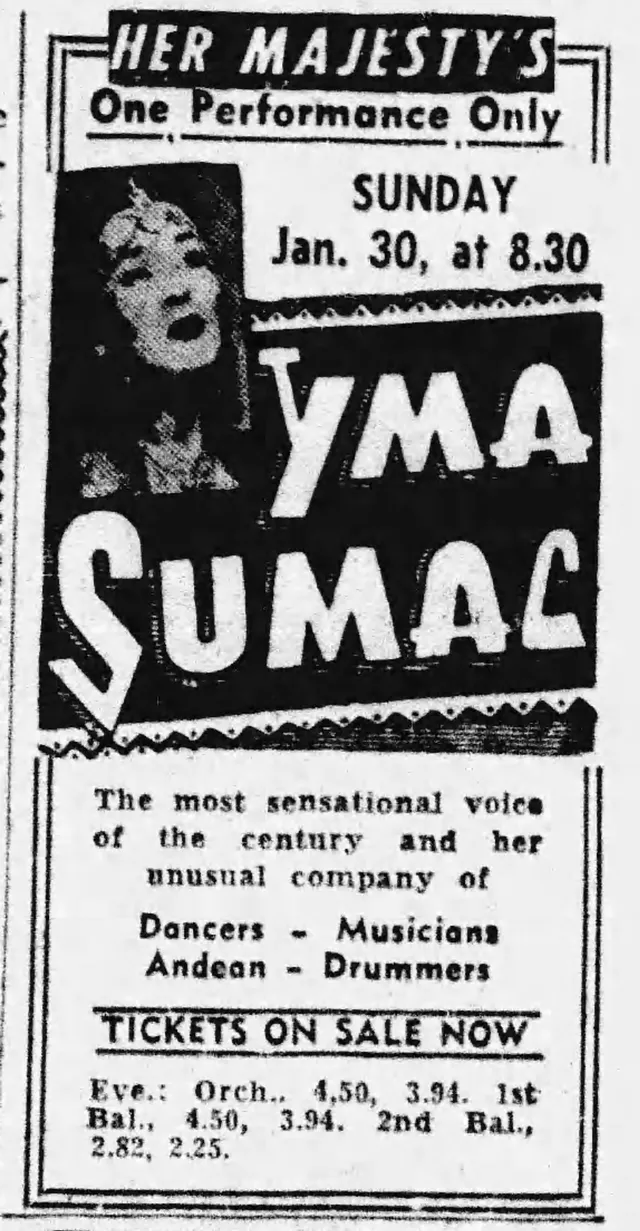 Anuncio de concierto de Yma Súmac en Montreal