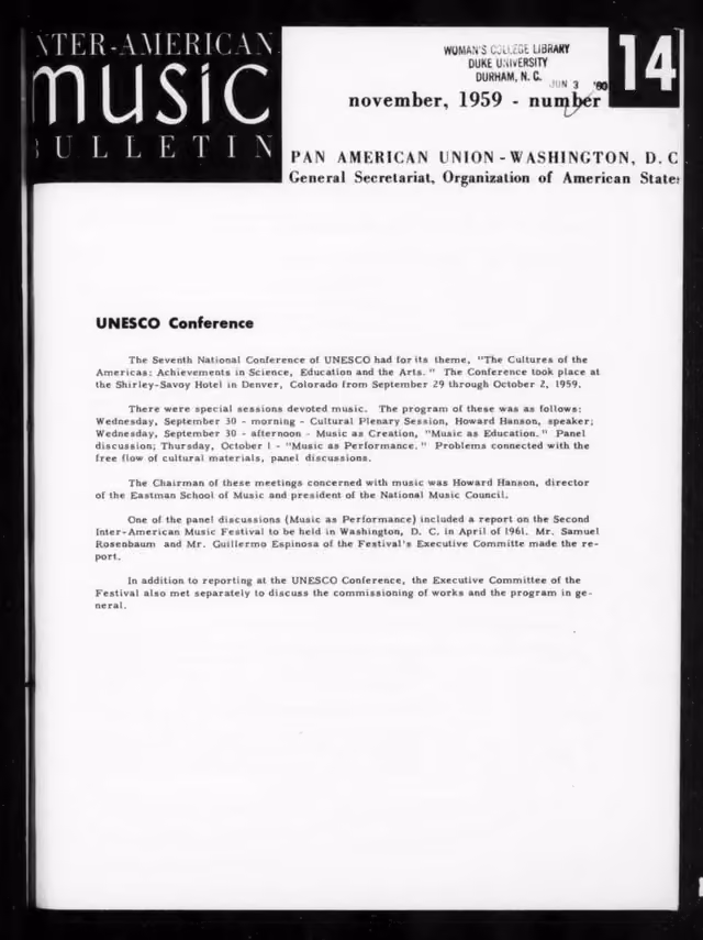 Inter-American Music Bulletin 1959-11: Iss 14
