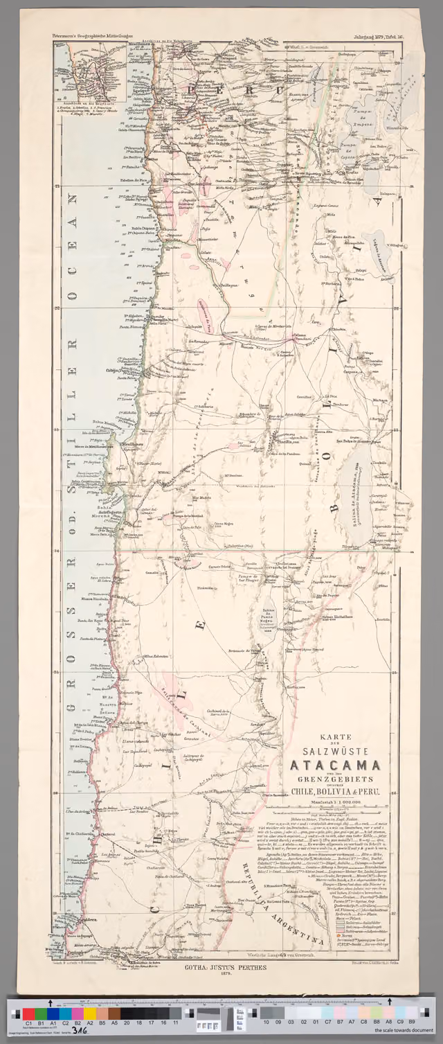 Map of the Atacama salt desert and the border zone between Chile, Bolivia and Peru