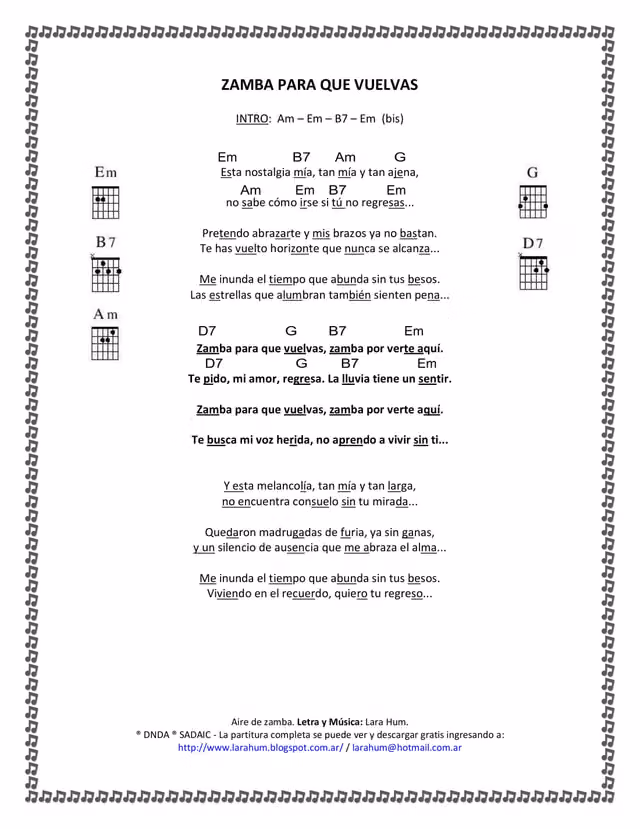 Zamba para que vuelvas (lyrics) — Page 1
