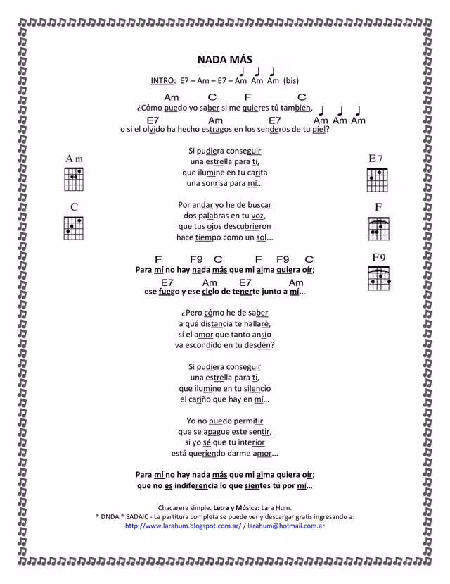 NADA MÁS (letra y cifrado) — Página 1