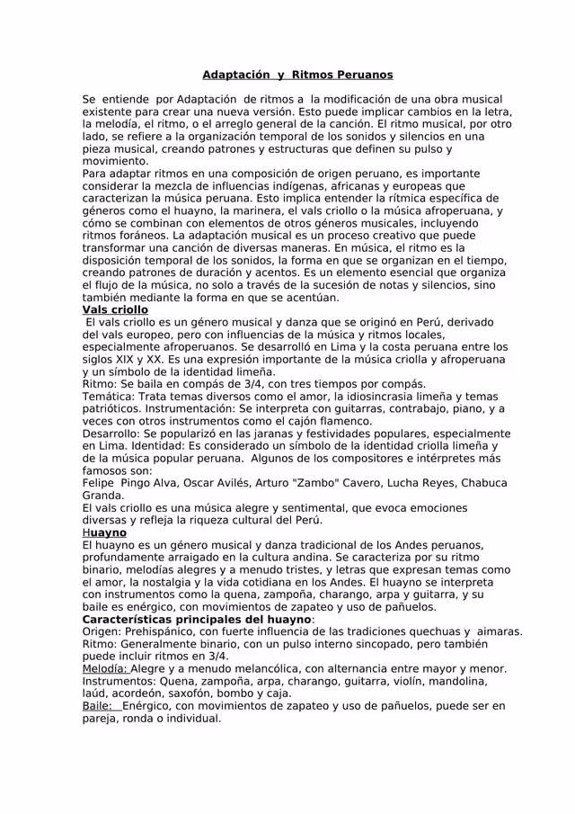 Peruvian rhythms (document on musical adaptation)