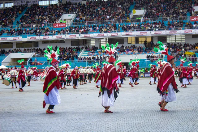 Sikuri dancers in traditional dress from the Puno region