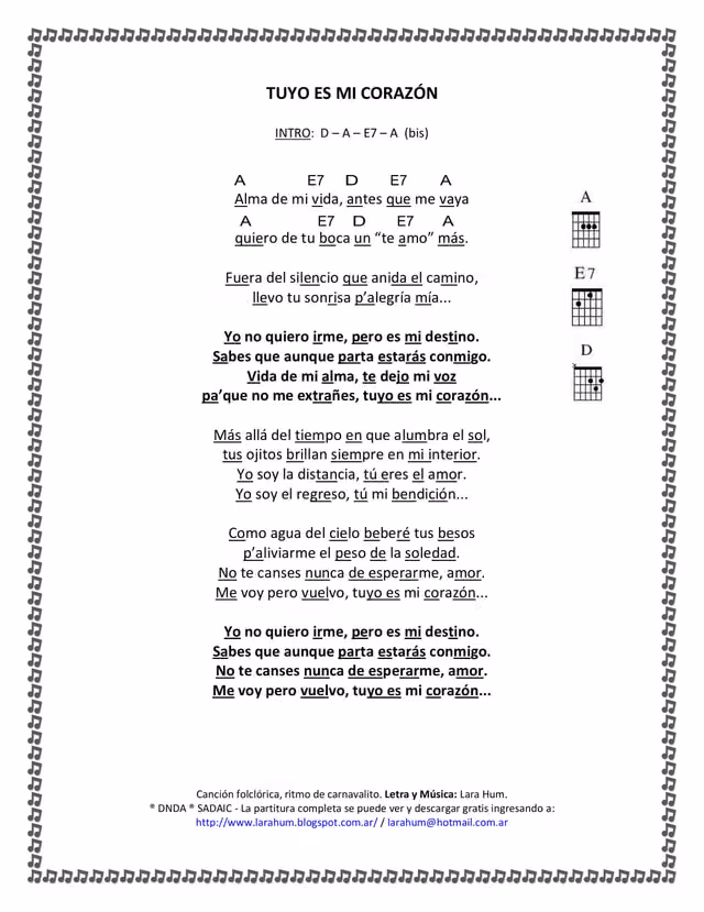 Tuyo es mi corazón (lyrics)