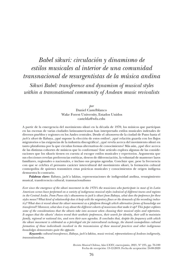 Babel sikuri: circulación y dinamismo de estilos musicales en una comunidad transnacional de resurgentistas de la música andina
