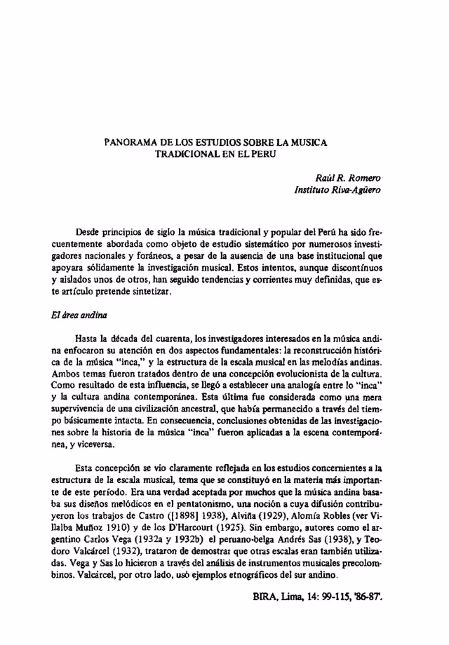 Overview of studies on traditional music in Peru