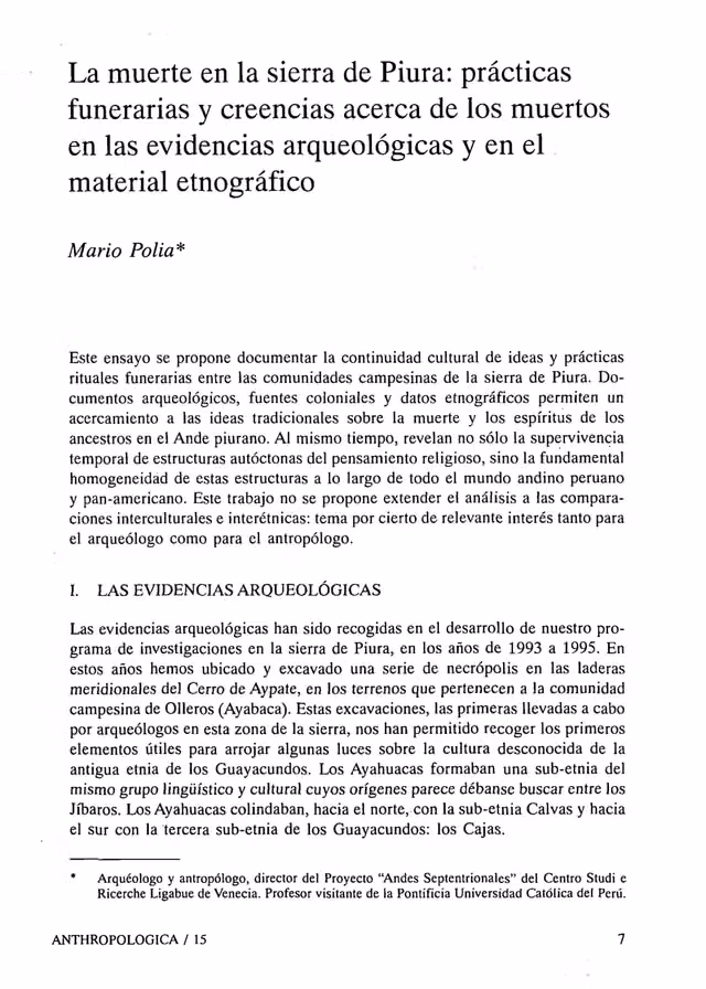 Death in the highlands of Piura: funerary practices and beliefs about the dead