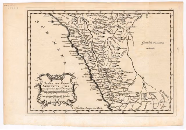 Map of Peru, Audiencia of Lima (German edition, 1756)
