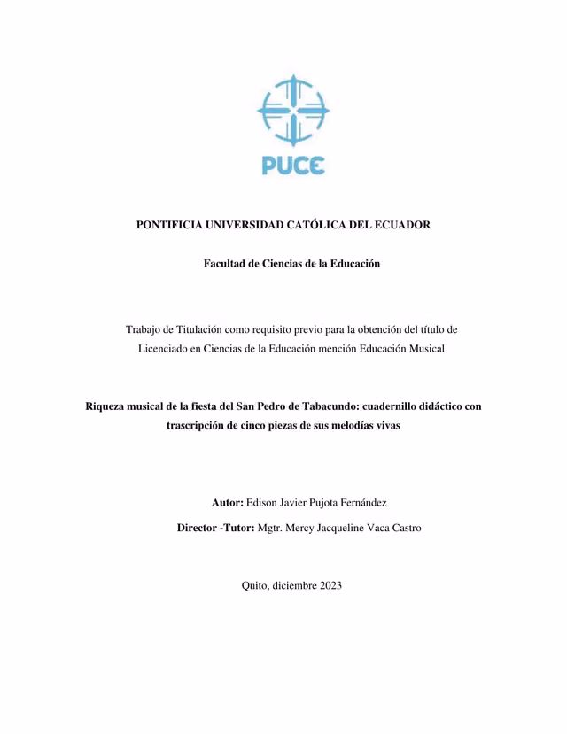 Musical richness of the San Pedro festival in Tabacundo: teaching booklet with transcriptions of five pieces