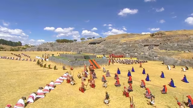 Aerial view of the Inti Raymi ceremony in Cusco, Peru