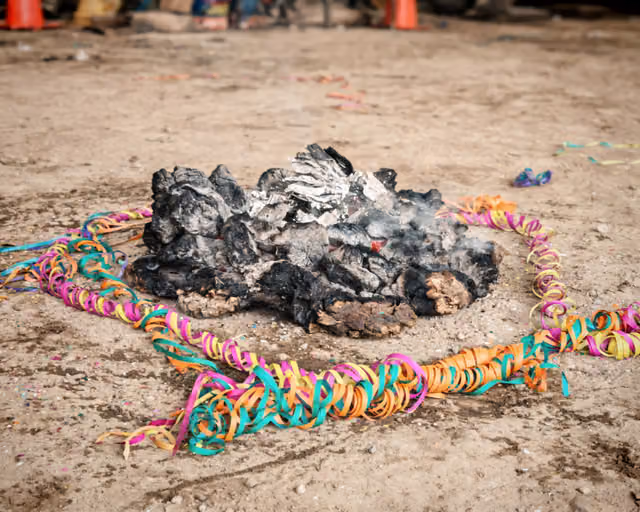 Decorated bonfire for an offering to Pachamama, Ácora