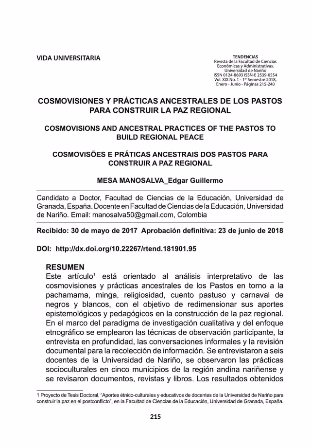 Pastos cosmovisions and ancestral practices for building regional peace