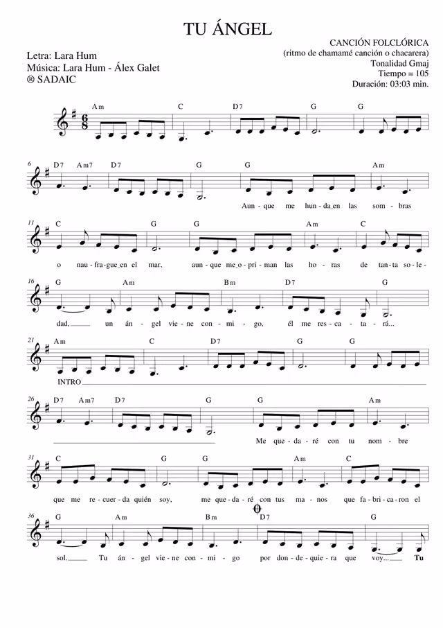 Tu ángel (partitura de chamamé) — Página 1