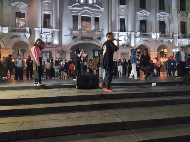 People dancing for the national holidays in Plaza San Martín