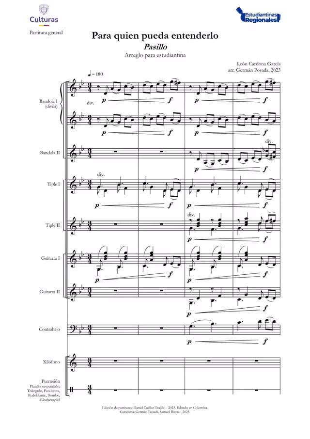 Pasillo «Para quien pueda entenderlo» (score) — Page 1