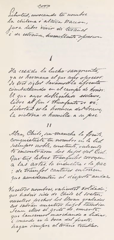 Manuscript of the national anthem of Chile, by Eusebio Lillo — Page 1