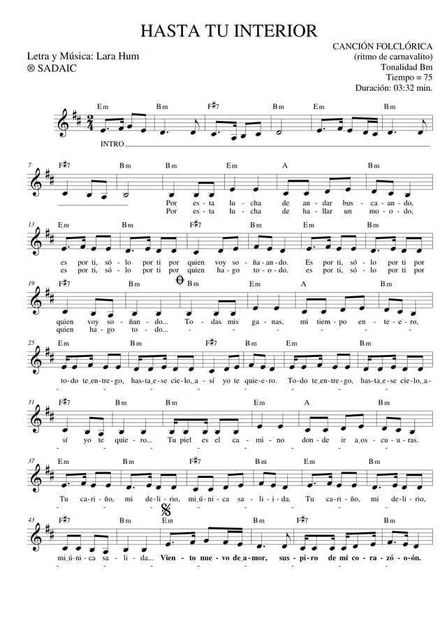 Hasta tu interior (partitura) — Página 1