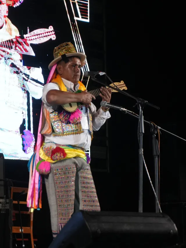 Kalampeo category participant at the Aiquile Charango Festival 2025, in traditional dress of Aiquile