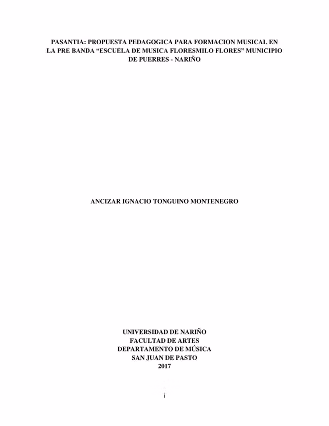 Internship: teaching proposal for music training in the pre-band of Puerres (Nariño)